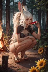 a girl with white hair is eating a slice of pizza