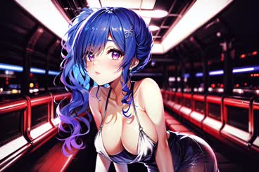 a beautiful anime girl with blue hair and a blue eye