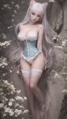 a beautiful young woman in lingerie posing in a forest