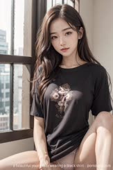 a beautiful young lady wearing a black shirt . 