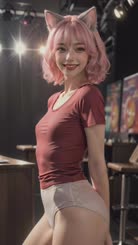 a woman with pink hair posing for a picture