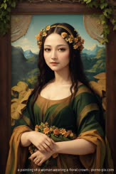 a painting of a woman wearing a floral crown . 