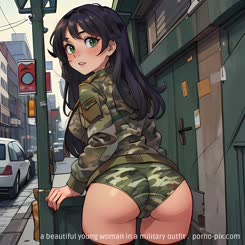 a beautiful young woman in a military outfit . 