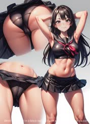 ANSIO anime girl in a black swimsuit with a big bottom