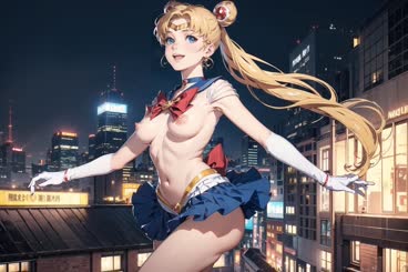 a woman in a sailor moon outfit stands on a roof top