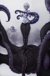 a woman in a white top is on a giant tentacle