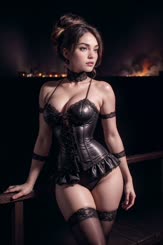 a woman in a leather corset and leather underwear