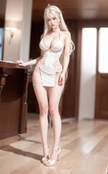 a woman wearing white lingerie standing in a room