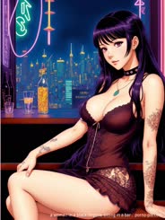 a woman in a black lingerie sitting in a bar . 