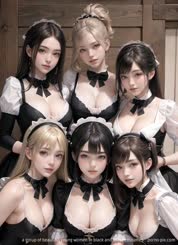 a group of beautiful young women in black and white costumes . 