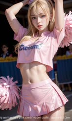 a beautiful young woman in a pink cheerleader outfit . 