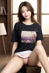 Sexy Asian girl in black shirt and panties