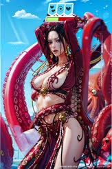a woman with a big octopus like body . 