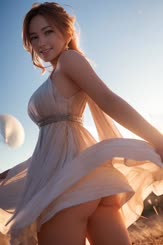 a woman wearing a white dress standing in the sun