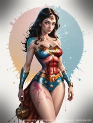 a painting of a woman dressed as wonder woman . 