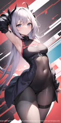 A anime illustration of a girl with white hair a black dress and a thick belt