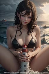a woman sitting on the beach with a bottle of milk . 