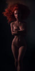 a naked woman standing with her arms crossed