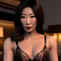 exhausted asia mother  wearing lingerie  CGI 
