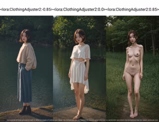 It is a series of three pictures of a girl in different stages of clothed and naked. The first picture has her clothed the second picture has her in a white shirt and shorts the third picture has her naked.