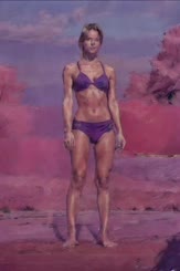 a painting of a woman in a purple bikini