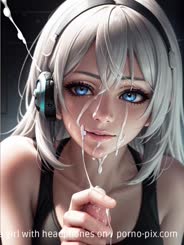 a beautiful anime girl with headphones on . 