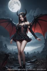 a woman with a dragon wings on a dark night . 