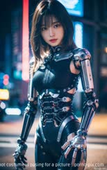 a girl with a robot costume is posing for a picture . 
