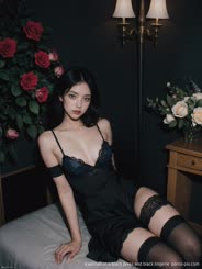 a woman in a black dress and black lingerie 
