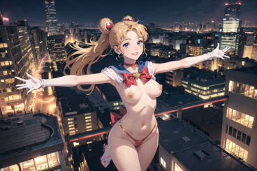 a woman in a bikini standing on a building