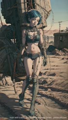 a girl with a body chain standing in the desert . 