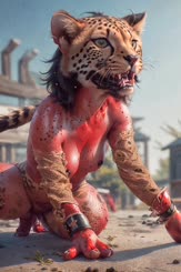 a woman in a leopard skin body suit with a tiger tattoo